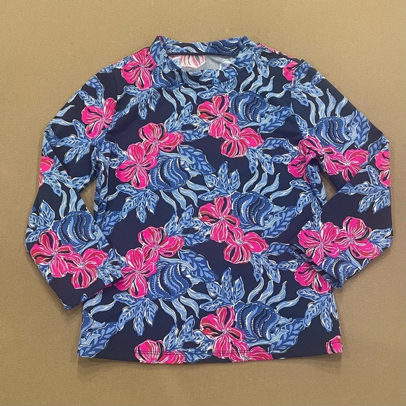 Girl’s Lilly Pulitzer Bobby Rashguard Low Tide Navy It’s Ofishell 12/14 See Desc - Picture 1 of 8